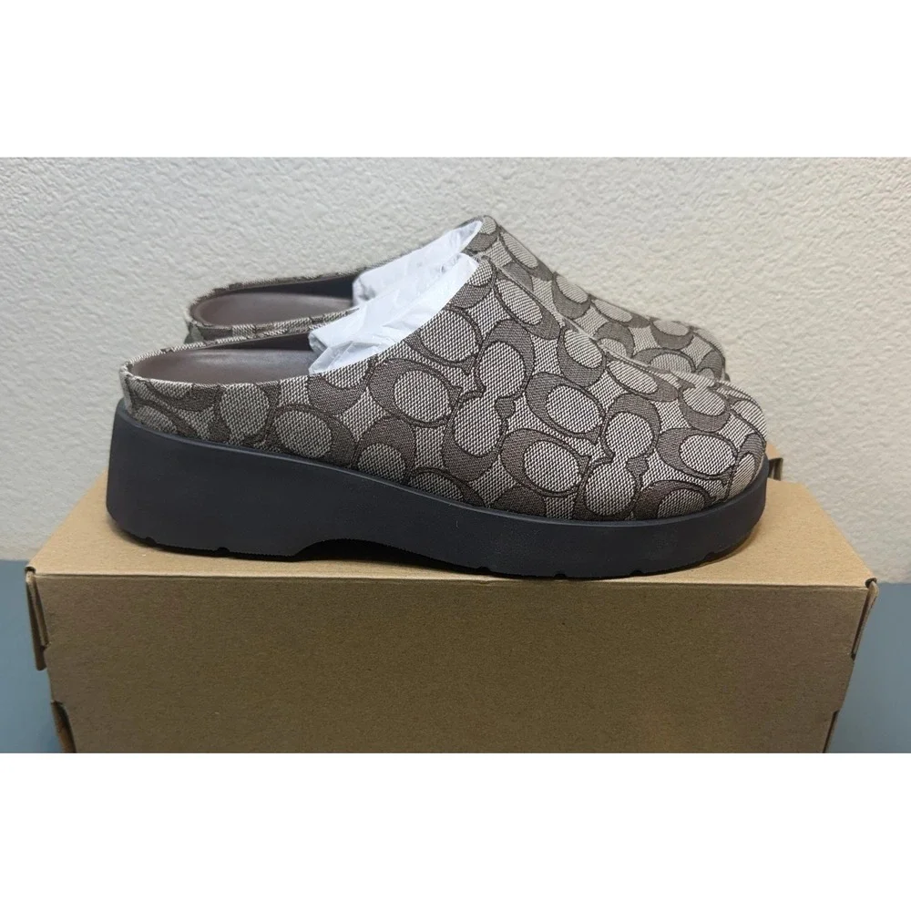 Coach Link Signature Mule Oak Maple Monogram Platform Clog‎ CBN24 Womens 7B New